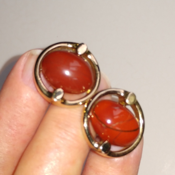 Cuff Links Bronze Stone VTG - Picture 6 of 7